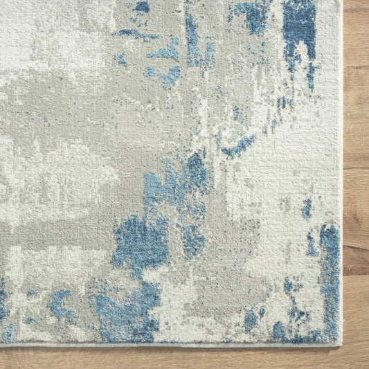 9' X 12' Ivory Gray And Blue Abstract Power Loom Stain Resistant Area Rug - Homeroots - Flyclothing LLC