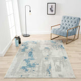 9' X 12' Ivory Gray And Blue Abstract Power Loom Stain Resistant Area Rug - Homeroots - Flyclothing LLC