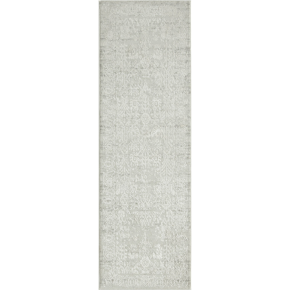 2' X 6' Ivory And Gray Floral Stain Resistant Area Rug