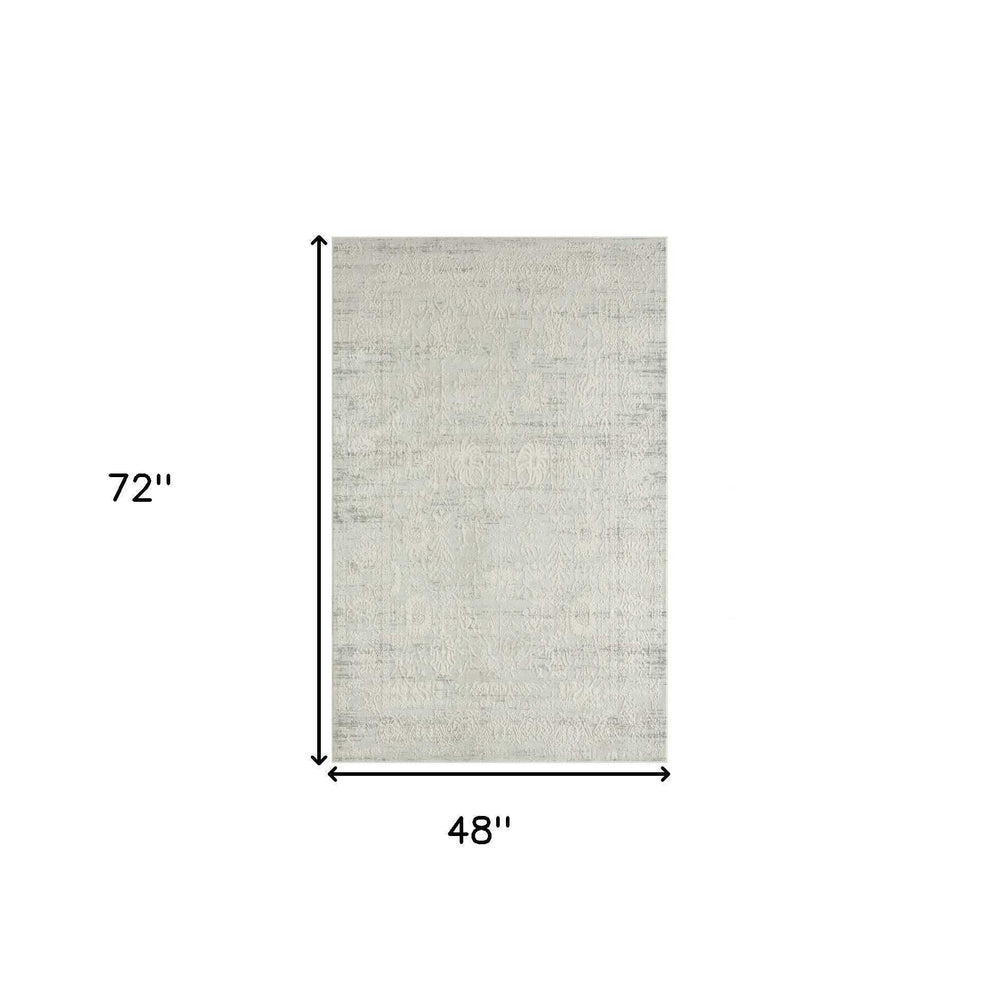 4' X 6' Ivory And Gray Floral Stain Resistant Area Rug - Homeroots - Flyclothing LLC