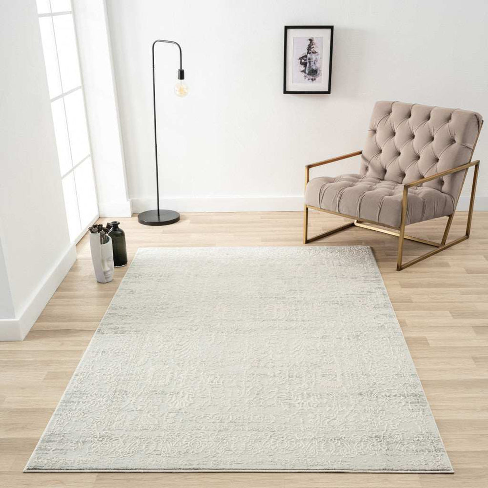 5' X 8' Ivory And Gray Floral Power Loom Distressed Stain Resistant Area Rug - Homeroots - Flyclothing LLC