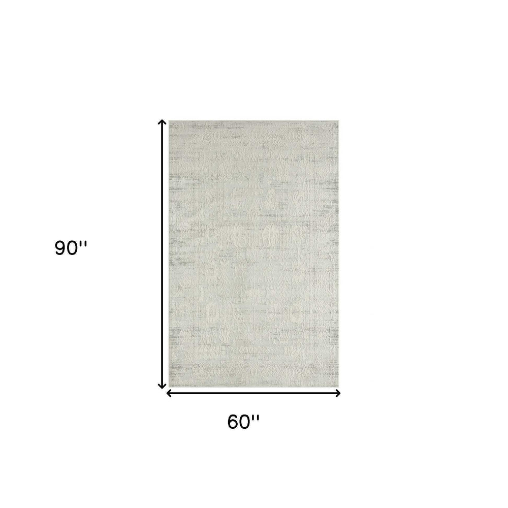 5' X 8' Ivory And Gray Floral Power Loom Distressed Stain Resistant Area Rug - Homeroots - Flyclothing LLC