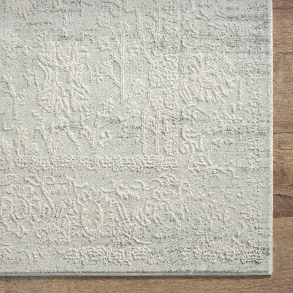 9' X 12' Ivory And Gray Floral Power Loom Distressed Stain Resistant Area Rug - Homeroots - Flyclothing LLC