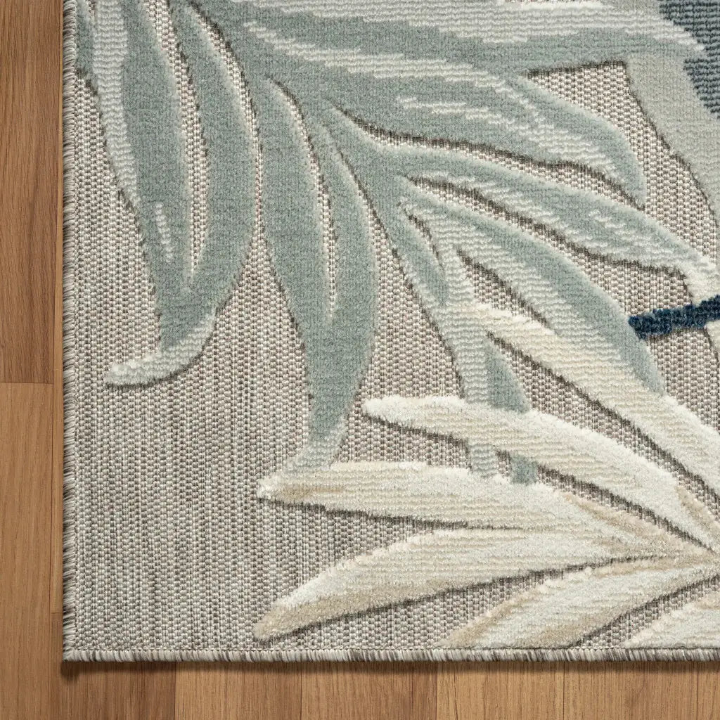 8' X 10' Blue And Gray Floral Stain Resistant Indoor Outdoor Area Rug - Homeroots - Flyclothing LLC
