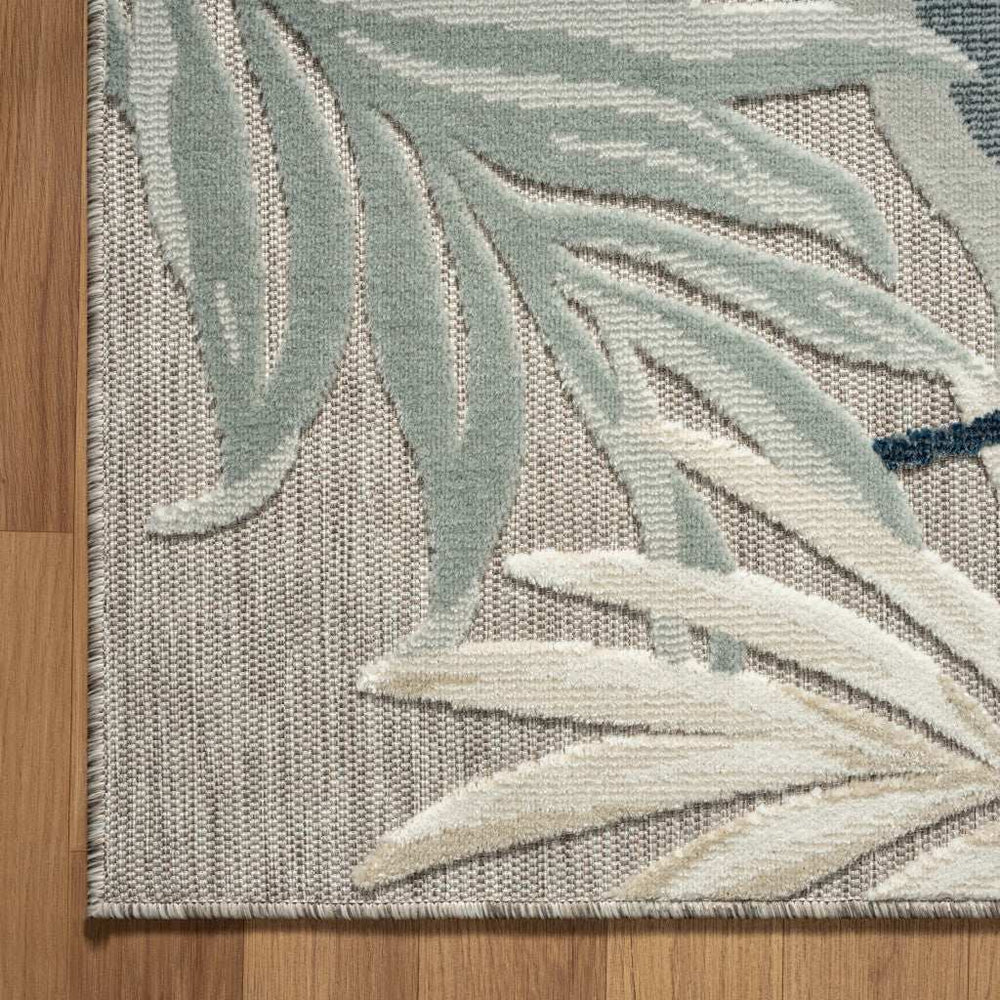 8' X 10' Blue And Gray Floral Stain Resistant Indoor Outdoor Area Rug - Homeroots - Flyclothing LLC