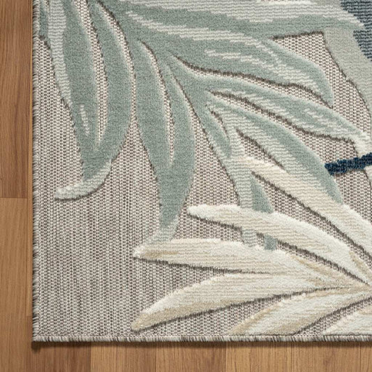8' X 10' Blue And Gray Floral Stain Resistant Indoor Outdoor Area Rug - Homeroots - Flyclothing LLC