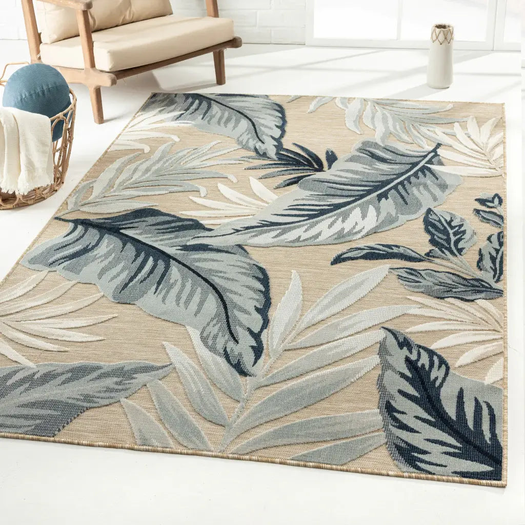8' X 10' Blue And Gray Floral Stain Resistant Indoor Outdoor Area Rug - Homeroots - Flyclothing LLC