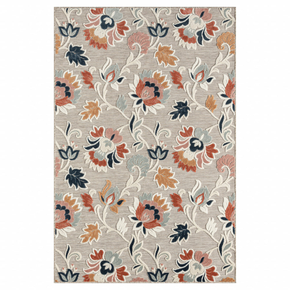 8' X 10' Blue And Gray Floral Stain Resistant Indoor Outdoor Area Rug - Homeroots