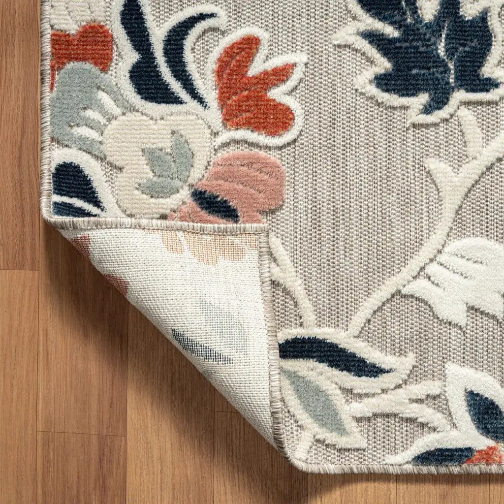 8' X 10' Blue And Gray Floral Stain Resistant Indoor Outdoor Area Rug - Homeroots - Flyclothing LLC