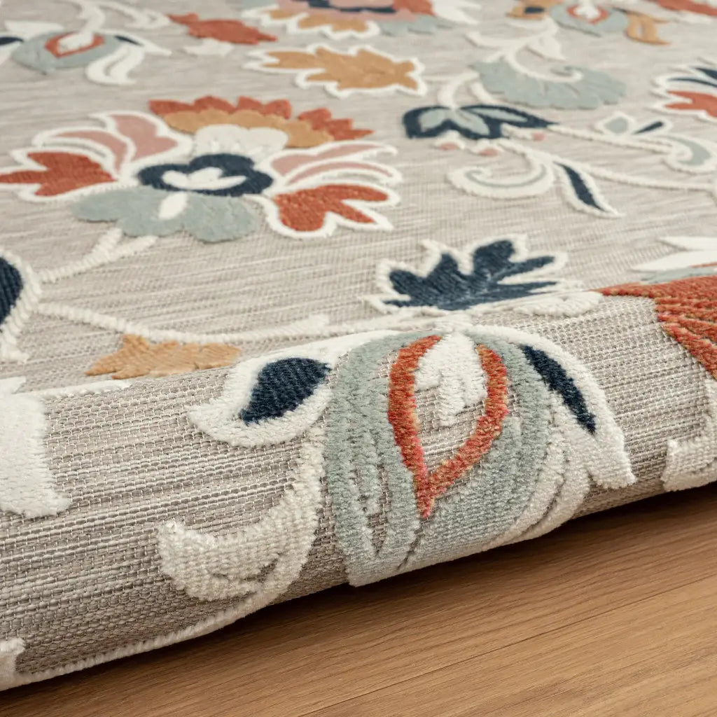 8' X 10' Blue And Gray Floral Stain Resistant Indoor Outdoor Area Rug - Homeroots - Flyclothing LLC