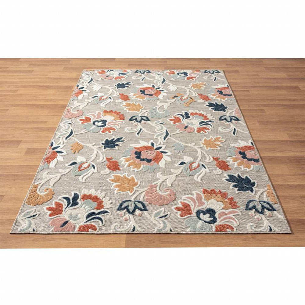 8' X 10' Blue And Gray Floral Stain Resistant Indoor Outdoor Area Rug - Homeroots - Flyclothing LLC