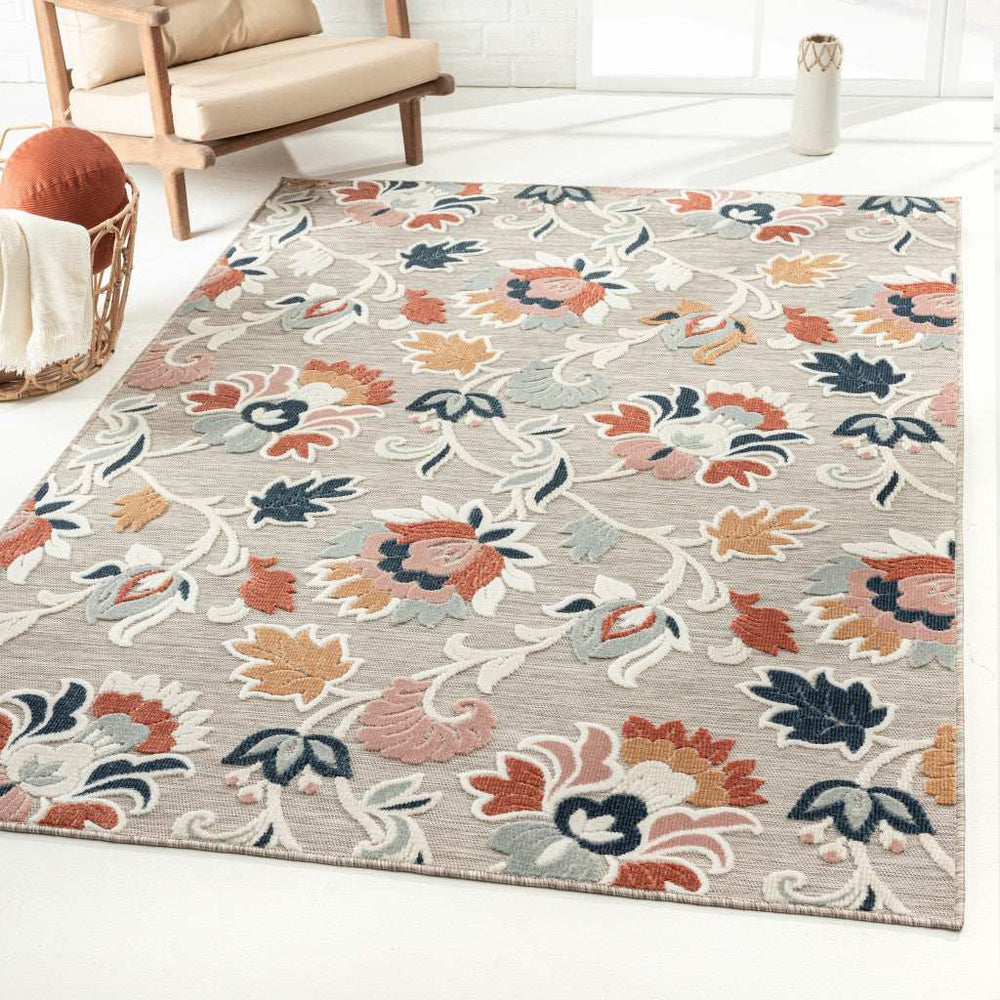 8' X 10' Blue And Gray Floral Stain Resistant Indoor Outdoor Area Rug - Homeroots - Flyclothing LLC