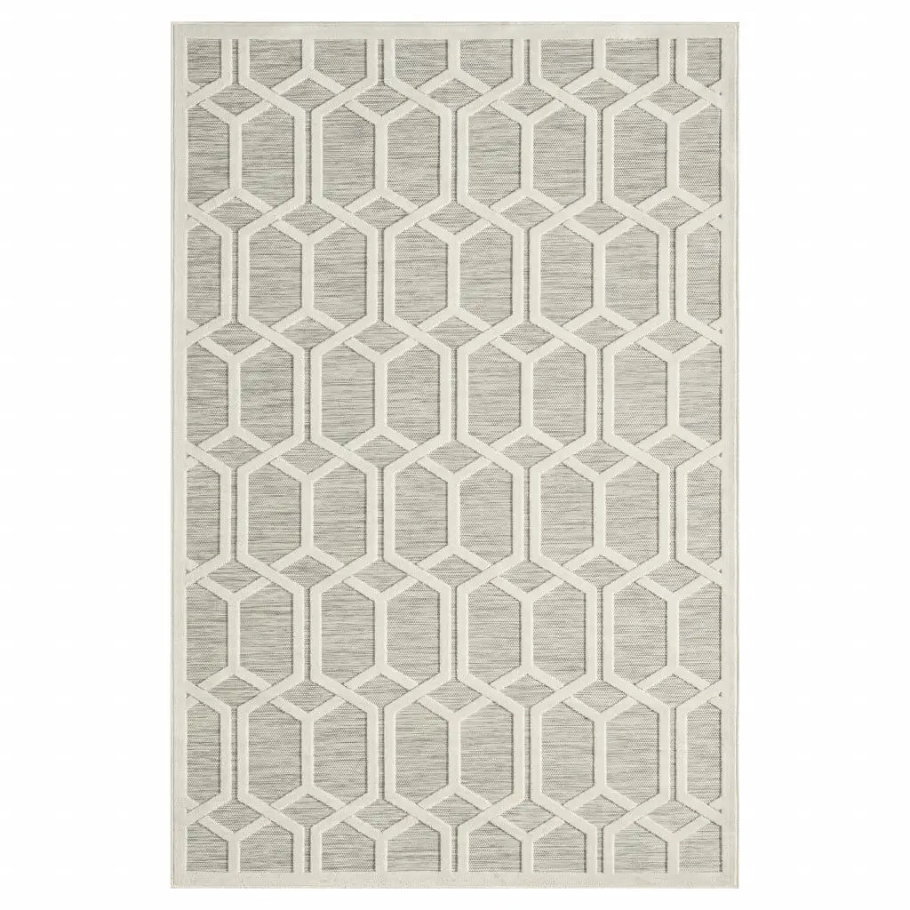 5' X 7' Gray And Ivory Geometric Stain Resistant Indoor Outdoor Area Rug - Homeroots - Flyclothing LLC