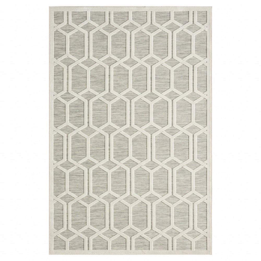 5' X 7' Gray And Ivory Geometric Stain Resistant Indoor Outdoor Area Rug