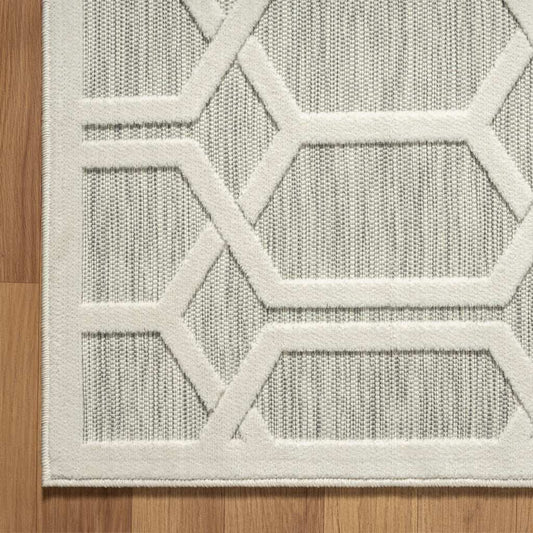 8' X 10' Gray And Ivory Geometric Stain Resistant Indoor Outdoor Area Rug - Homeroots - Flyclothing LLC