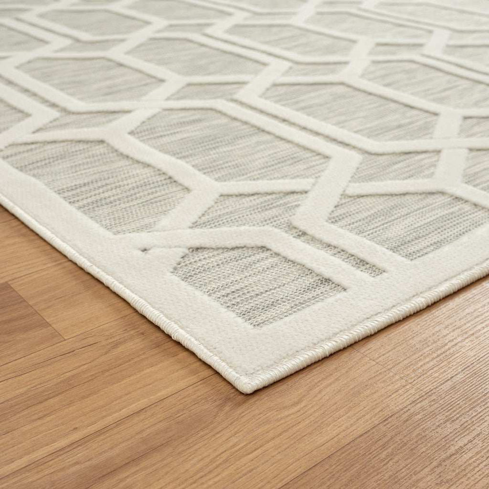 8' X 10' Gray And Ivory Geometric Stain Resistant Indoor Outdoor Area Rug - Homeroots - Flyclothing LLC