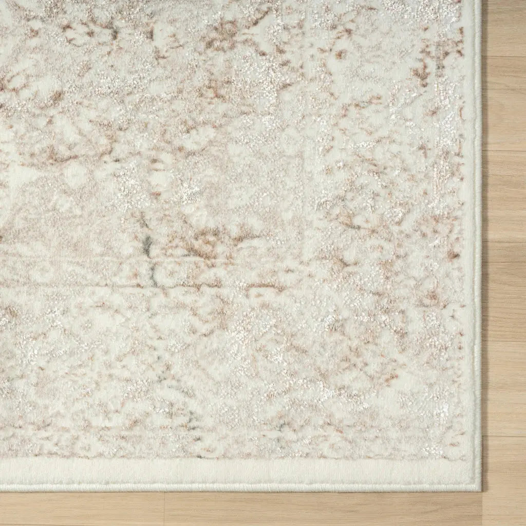 5' X 7' Beige Cream And Brown Damask Stain Resistant Area Rug - Homeroots - Flyclothing LLC