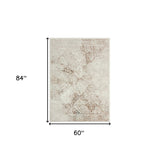 5' X 7' Beige Cream And Brown Damask Stain Resistant Area Rug - Homeroots