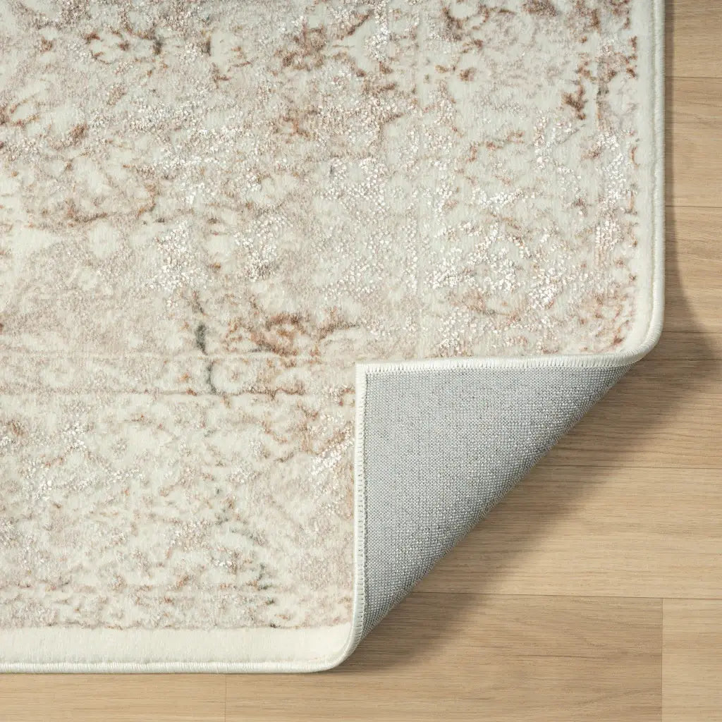 7' X 9' Beige Cream And Brown Damask Stain Resistant Area Rug - Homeroots - Flyclothing LLC