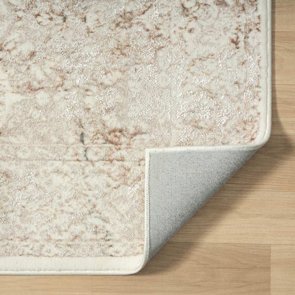 7' X 9' Beige Cream And Brown Damask Stain Resistant Area Rug - Homeroots - Flyclothing LLC