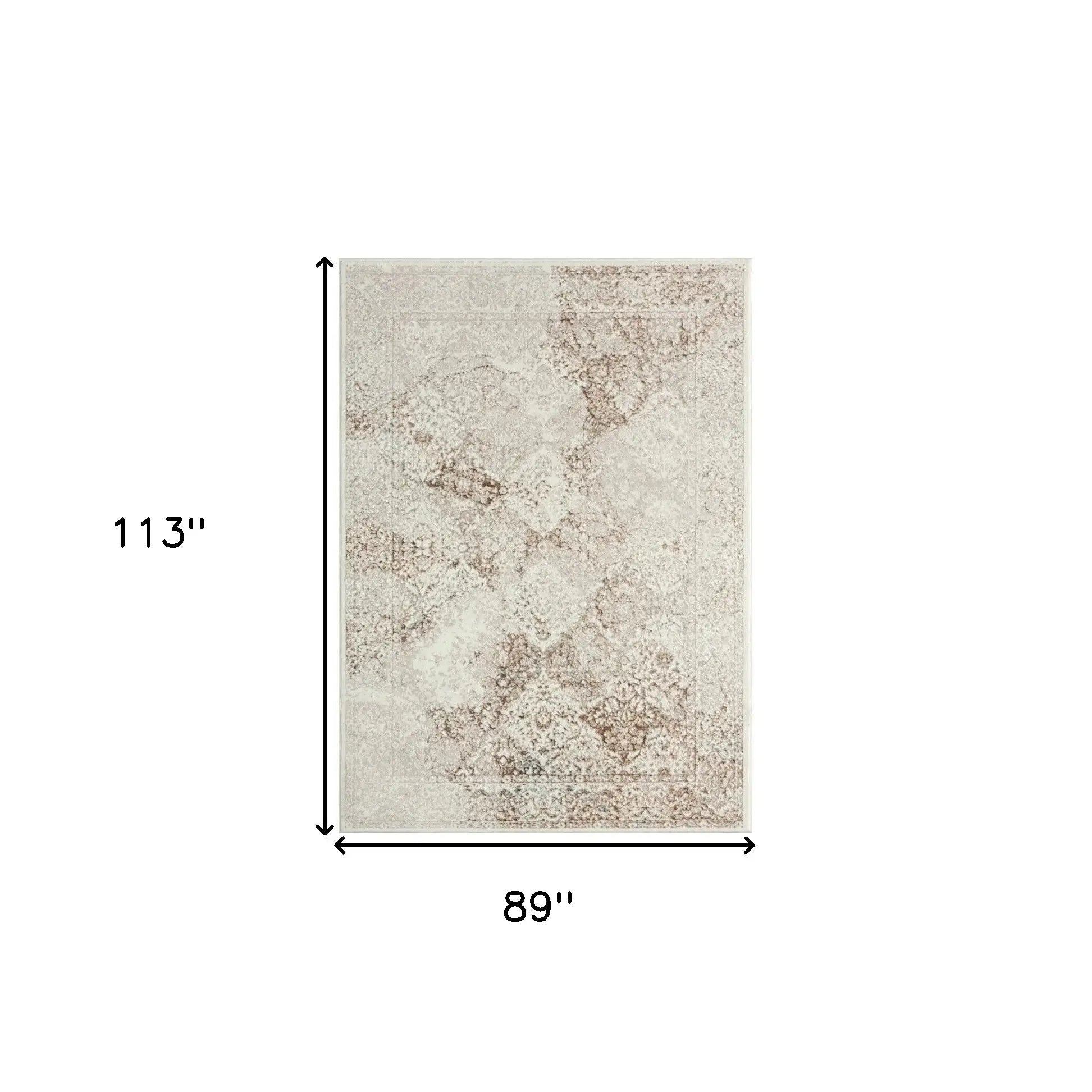 7' X 9' Beige Cream And Brown Damask Stain Resistant Area Rug - Homeroots - Flyclothing LLC