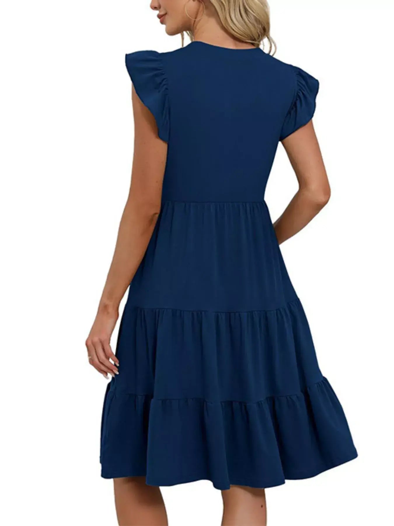 Ruffle Sleeve Tiered Midi Dress - Trendsi - Flyclothing LLC