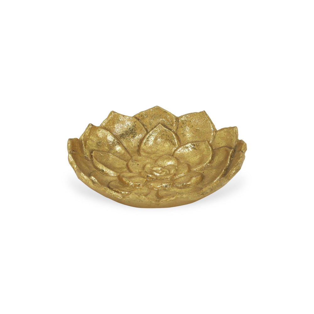 6" Gold Lotus Flower Metal Lotus Leaf Handmade Vanity Tray - Homeroots