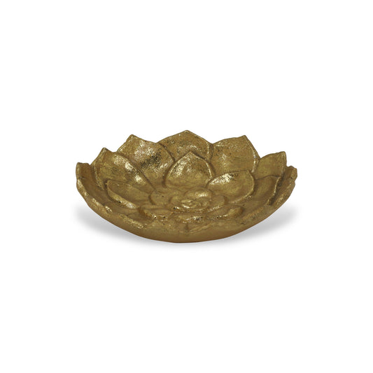 6" Gold Lotus Flower Metal Lotus Leaf Handmade Vanity Tray - Homeroots