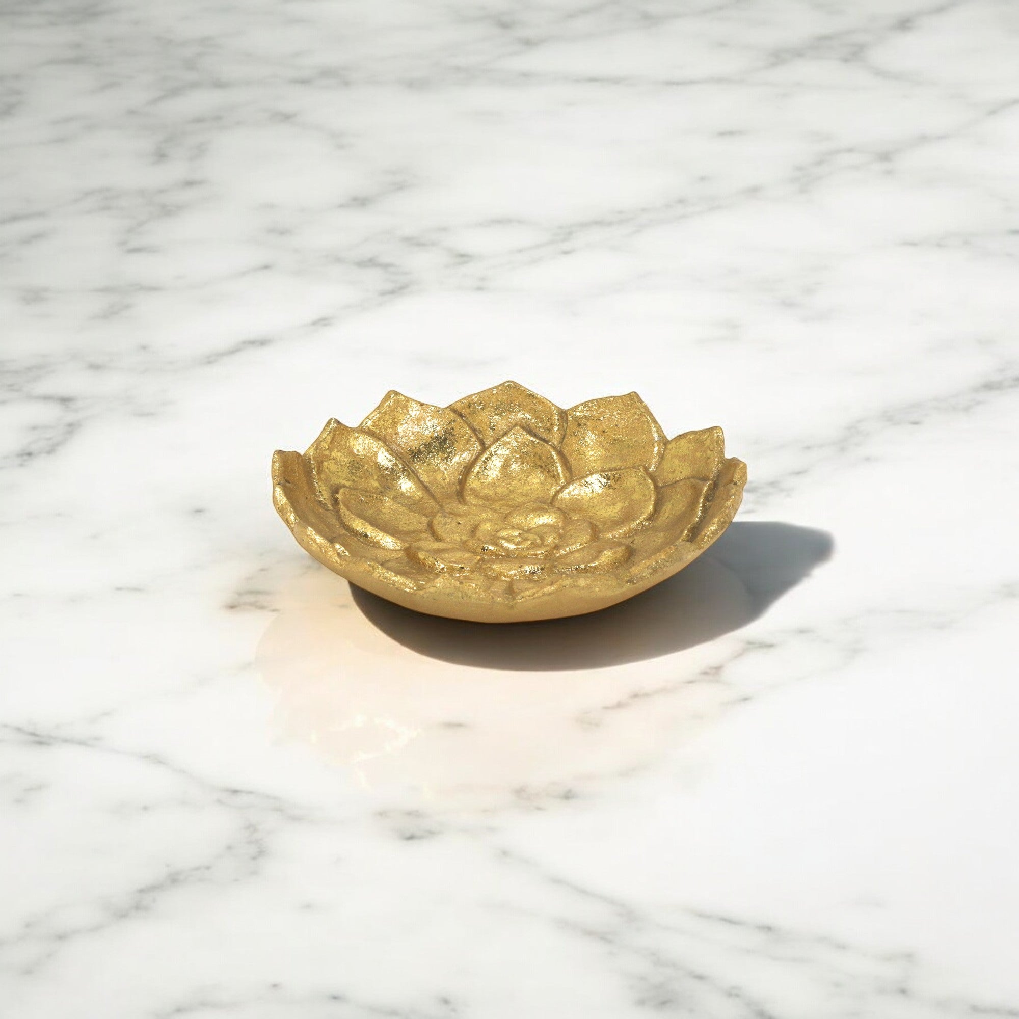 6" Gold Lotus Flower Metal Lotus Leaf Handmade Vanity Tray - Homeroots - Flyclothing LLC