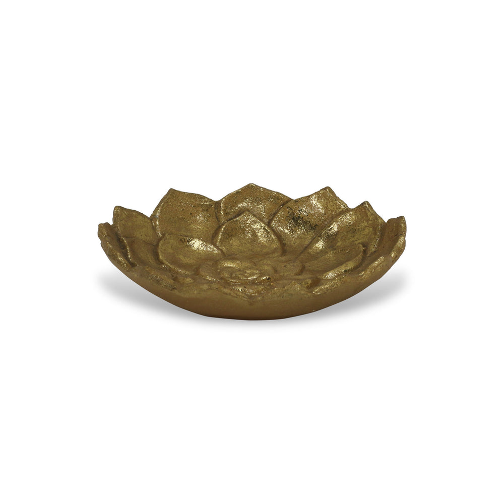 6" Gold Lotus Flower Metal Lotus Leaf Handmade Vanity Tray