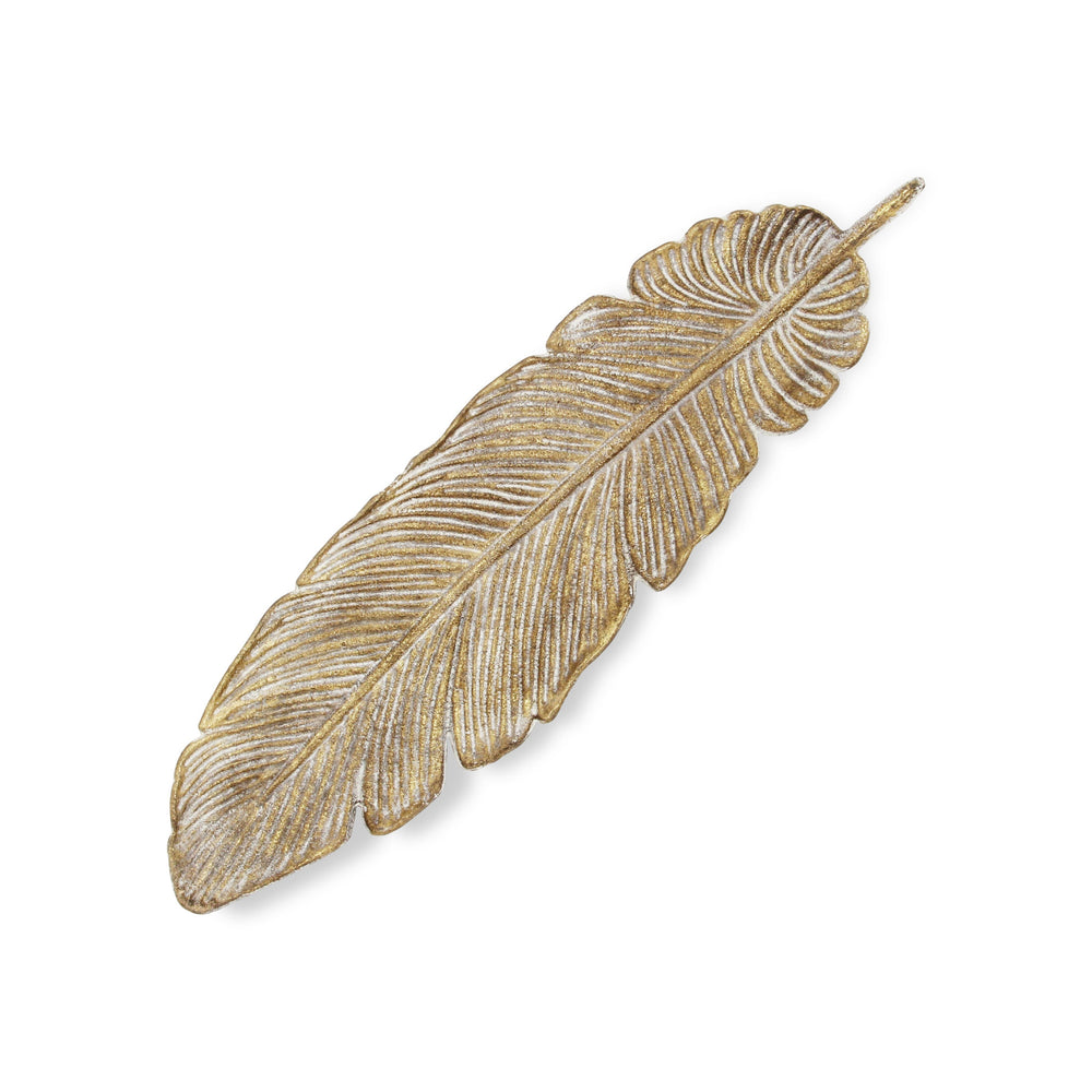 18" Gold Feather Metal Handmade Tray - Homeroots - Flyclothing LLC