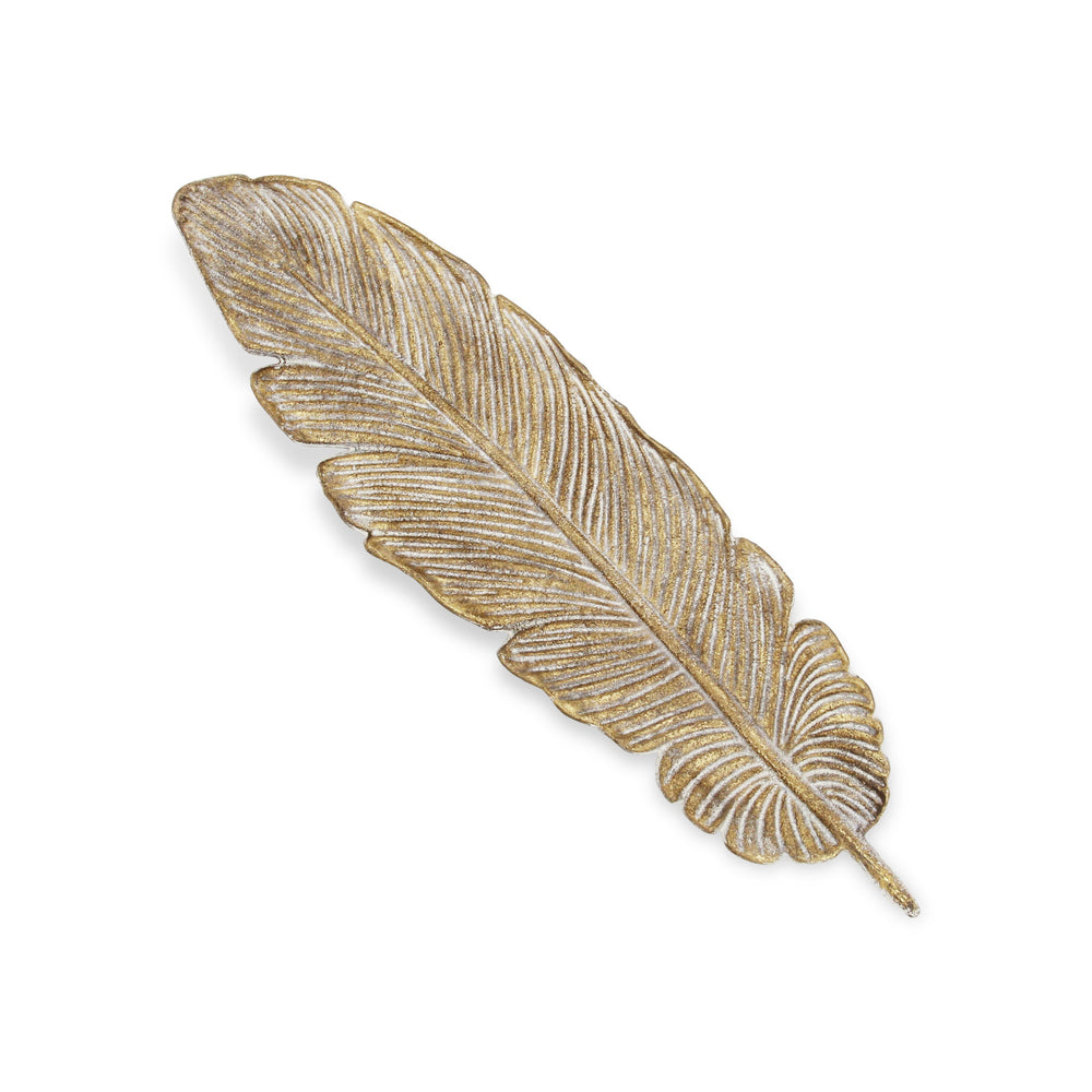 18" Gold Feather Metal Handmade Tray - Homeroots - Flyclothing LLC