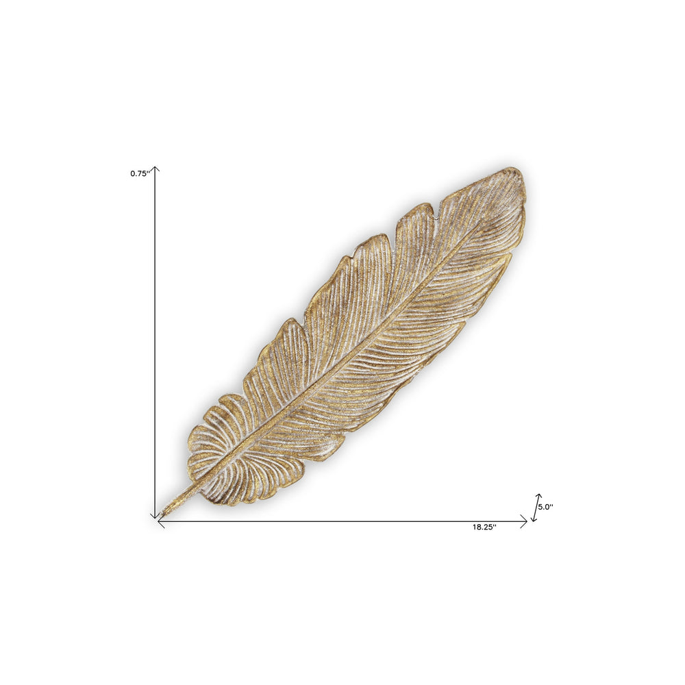 18" Gold Feather Metal Handmade Tray - Homeroots - Flyclothing LLC