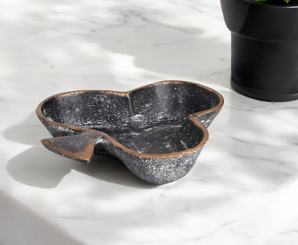 6" Black and Gold Club Cast Iron Vanity Tray - Homeroots