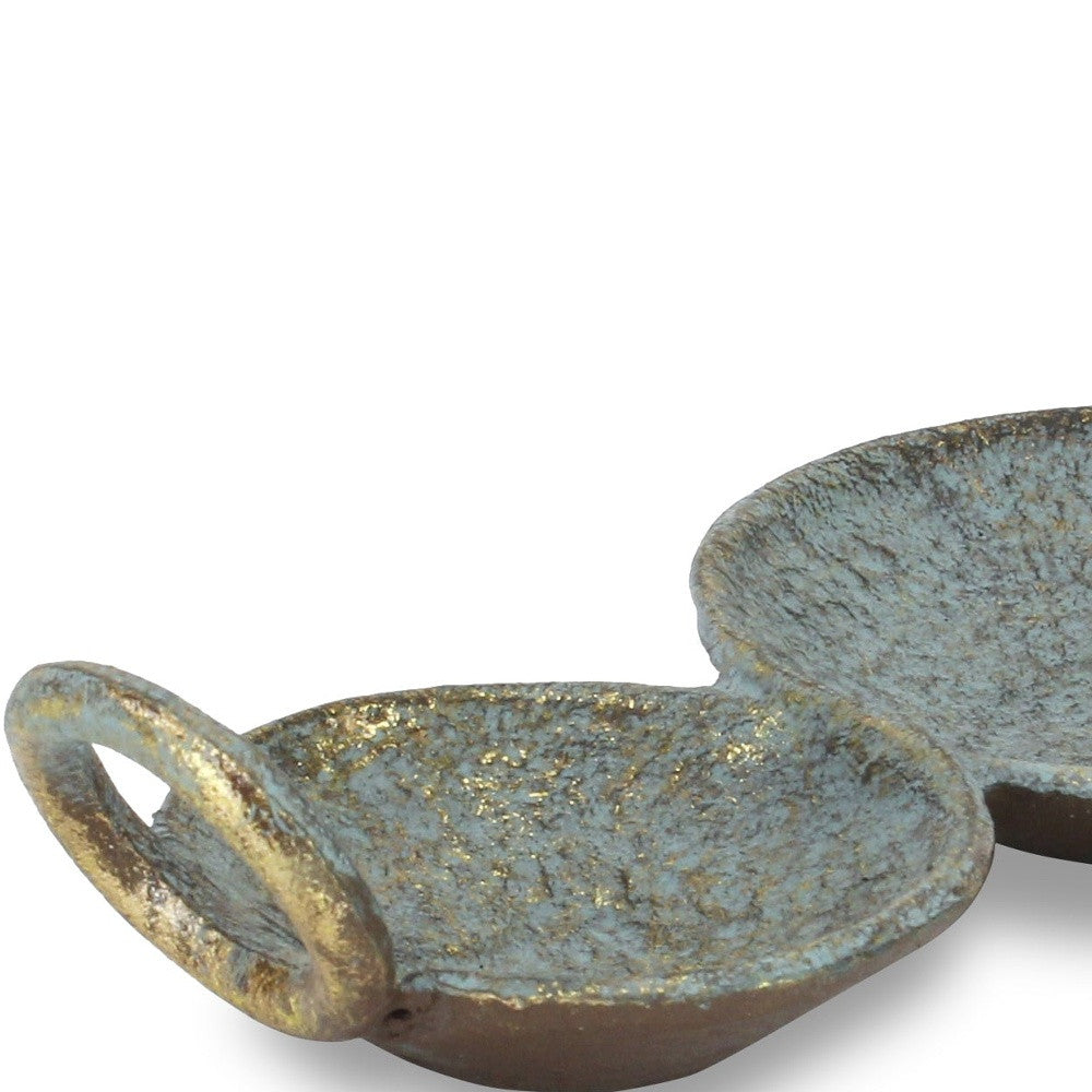 14" Blue and Gold Round Distressed Cast Iron Tri Circle Vanity Tray With Handles - Homeroots - Flyclothing LLC