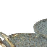 14" Blue and Gold Round Distressed Cast Iron Tri Circle Vanity Tray With Handles - Homeroots - Flyclothing LLC