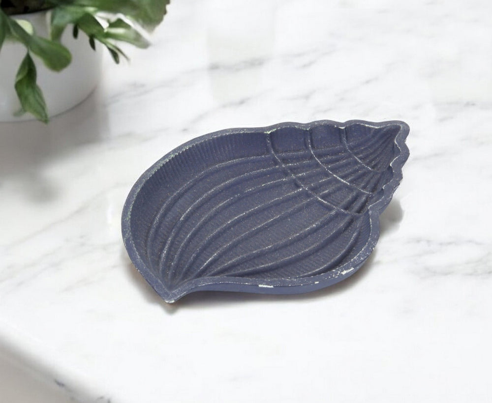 6" Blue Conch Shell Cast Iron Vanity Tray - Homeroots
