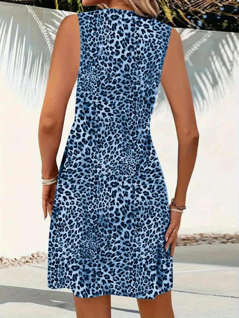 Leopard V-Neck Sleeveless Mini Dress - Trendsi - Flyclothing LLC