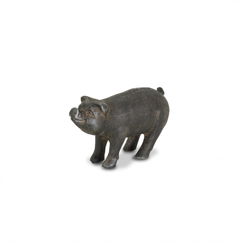 5" Black Cast Iron Pig Hand Painted Sculpture - Homeroots