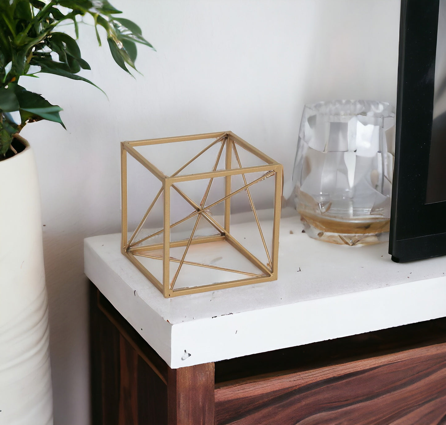 6" Gold Metal Cube Sculpture - Homeroots - Flyclothing LLC
