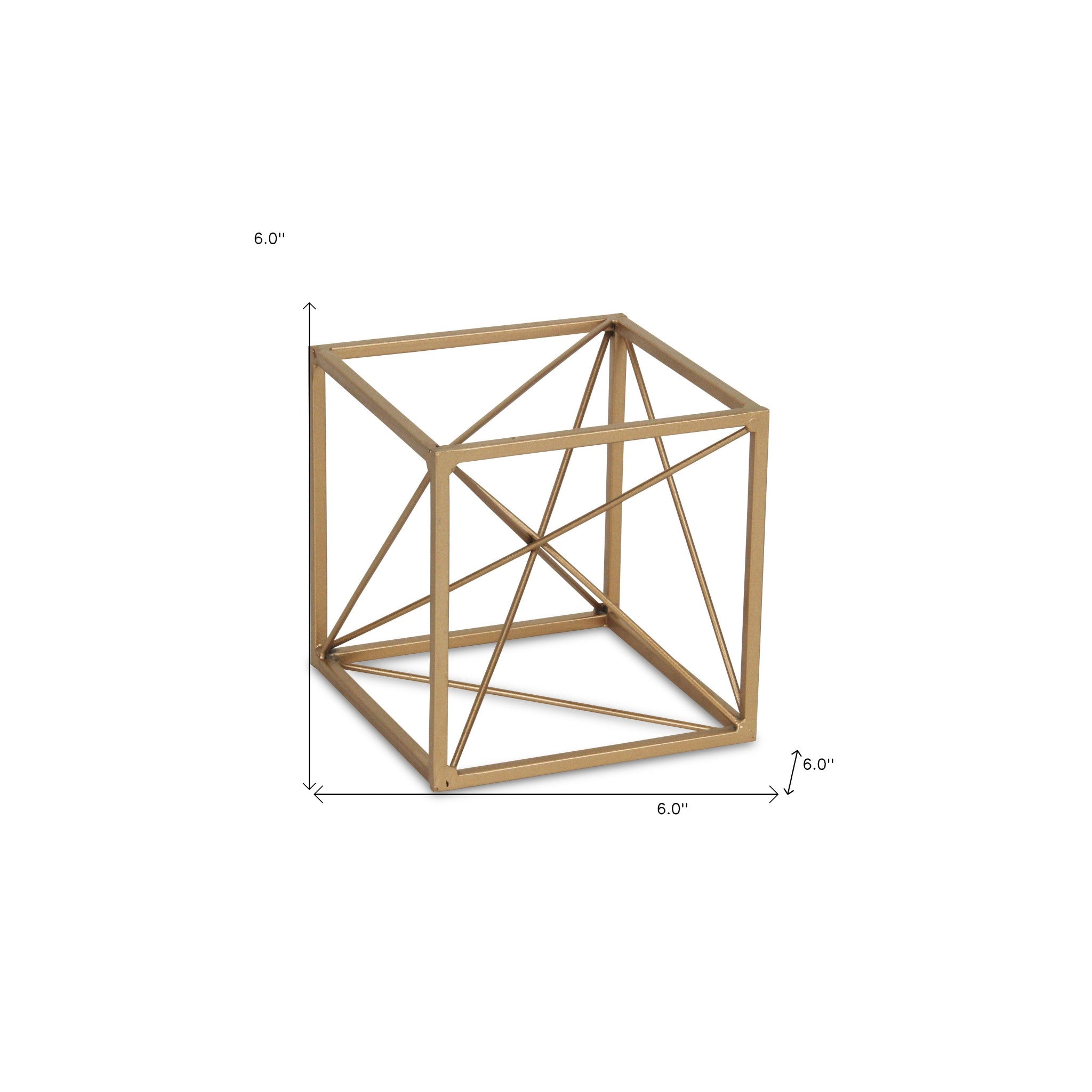 6" Gold Metal Cube Sculpture - Homeroots - Flyclothing LLC