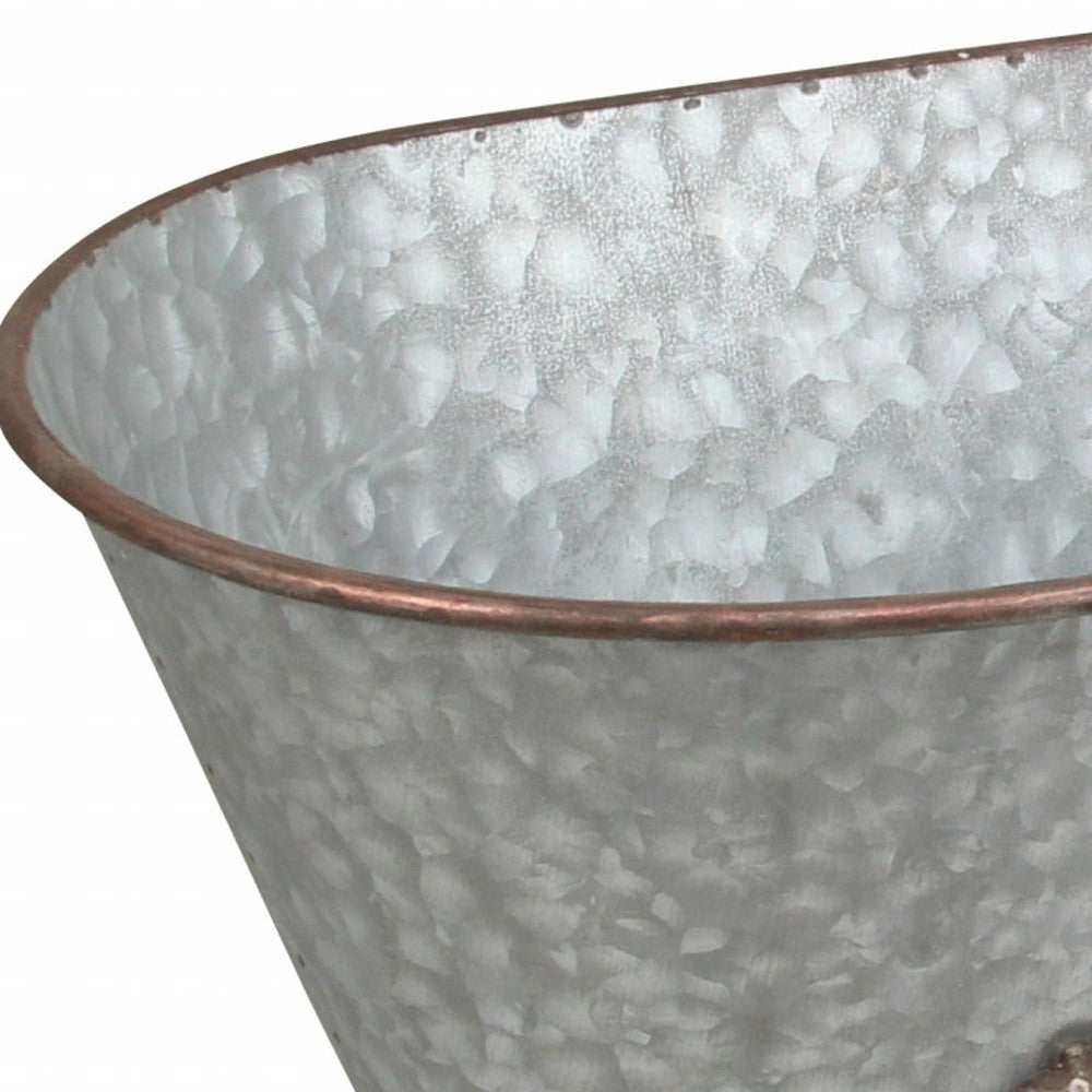 7" Gray and Gold  Galvanized Metal Hand Painted Bathtub Sculpture - Homeroots