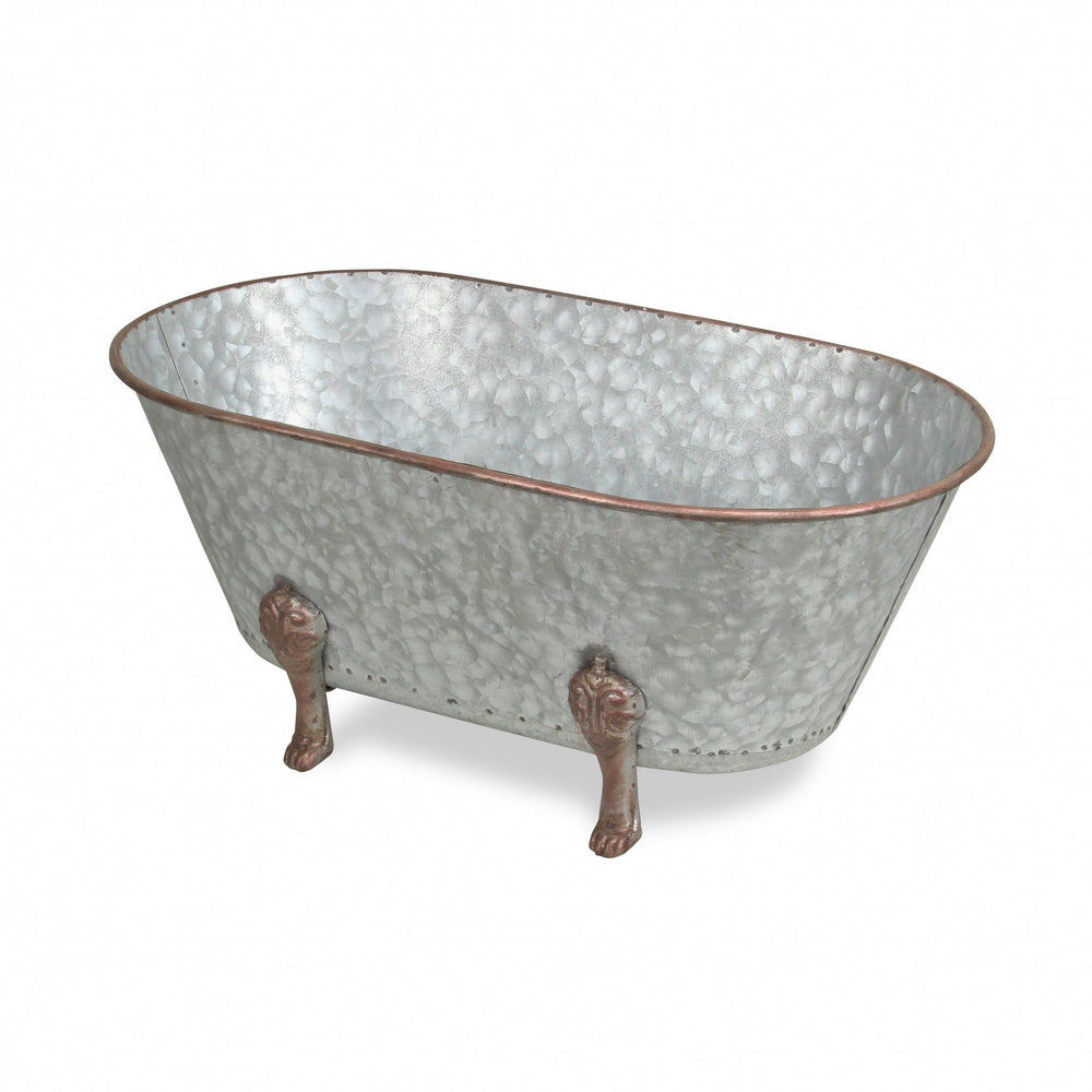 7" Gray and Gold  Galvanized Metal Hand Painted Bathtub Sculpture
