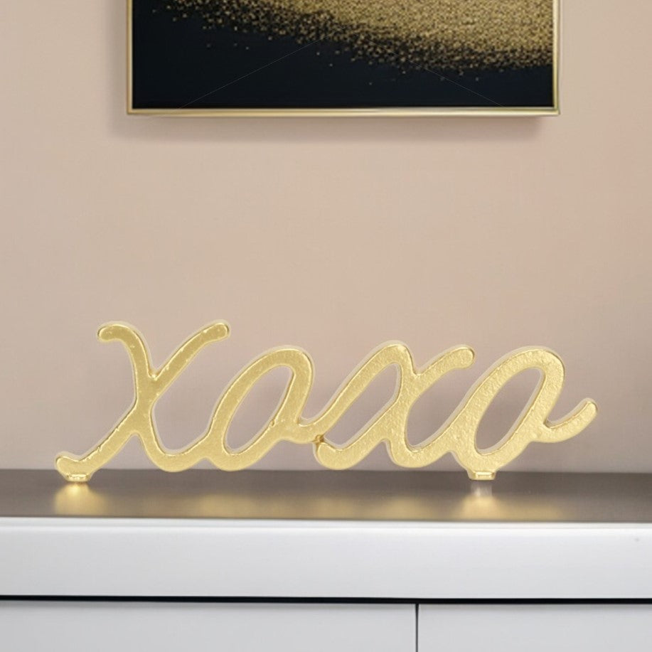 3" Gold Cast Iron Hand Painted XOXO Sentiment Tabletop Sculpture - Homeroots - Flyclothing LLC