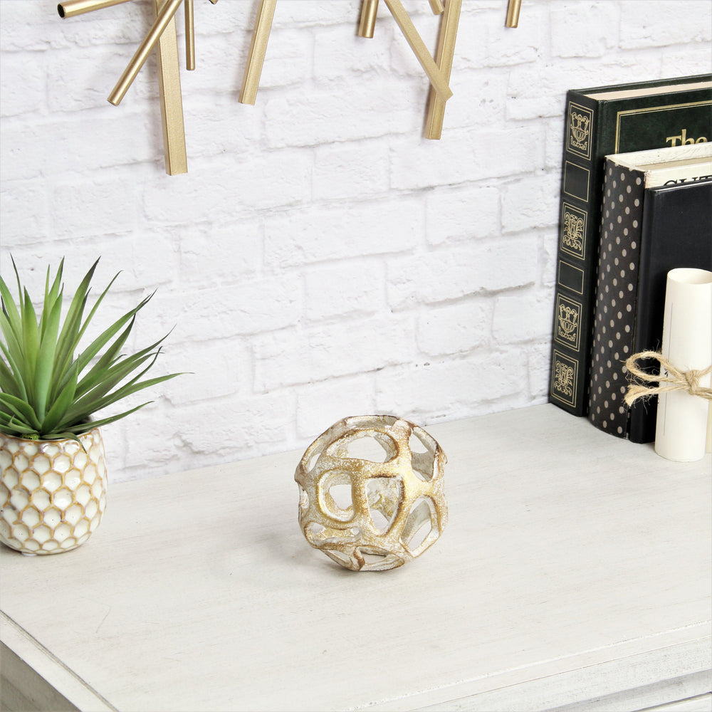 4" Rustic Gold  Cast Iron Abstract Decorative Orb