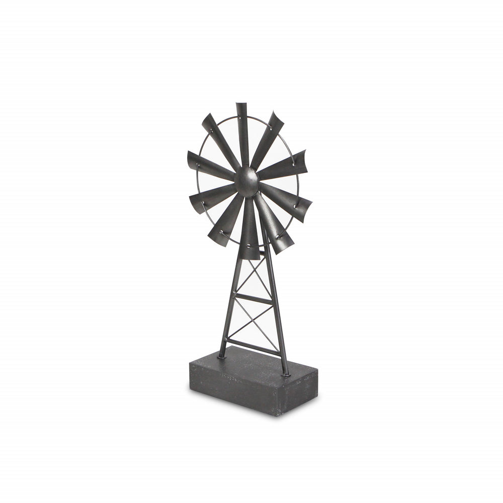 21" Gray Metal Windmill Hand Painted Sculpture - Homeroots