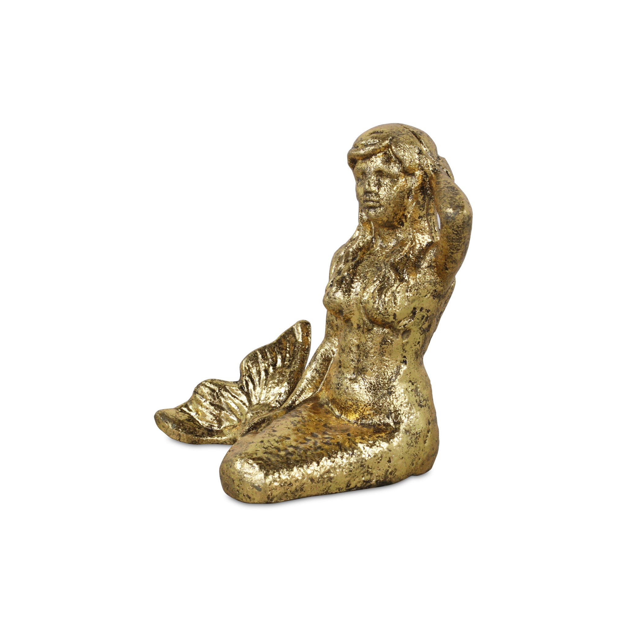 6" Antiqued Brass Cast Iron Mermaid Hand Painted Statue - Homeroots - Flyclothing LLC