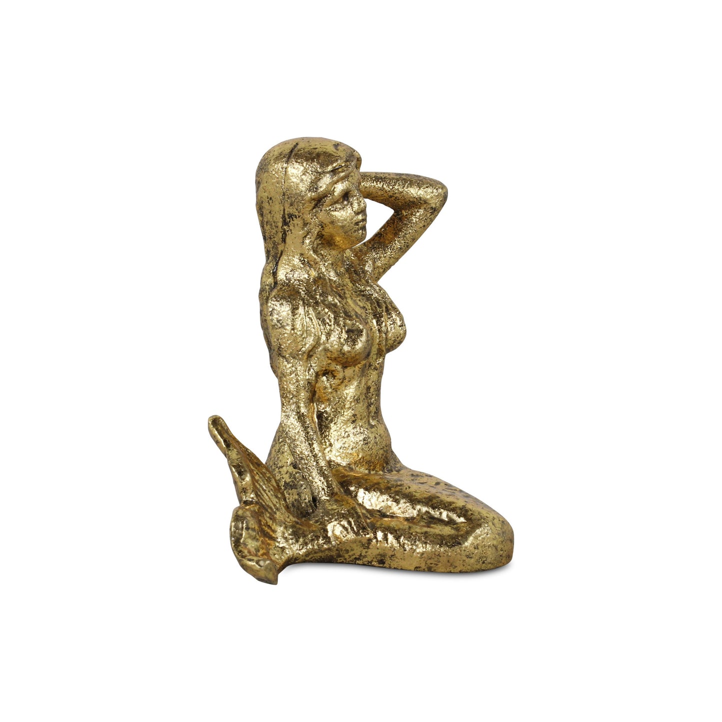 6" Antiqued Brass Cast Iron Mermaid Hand Painted Statue - Homeroots - Flyclothing LLC