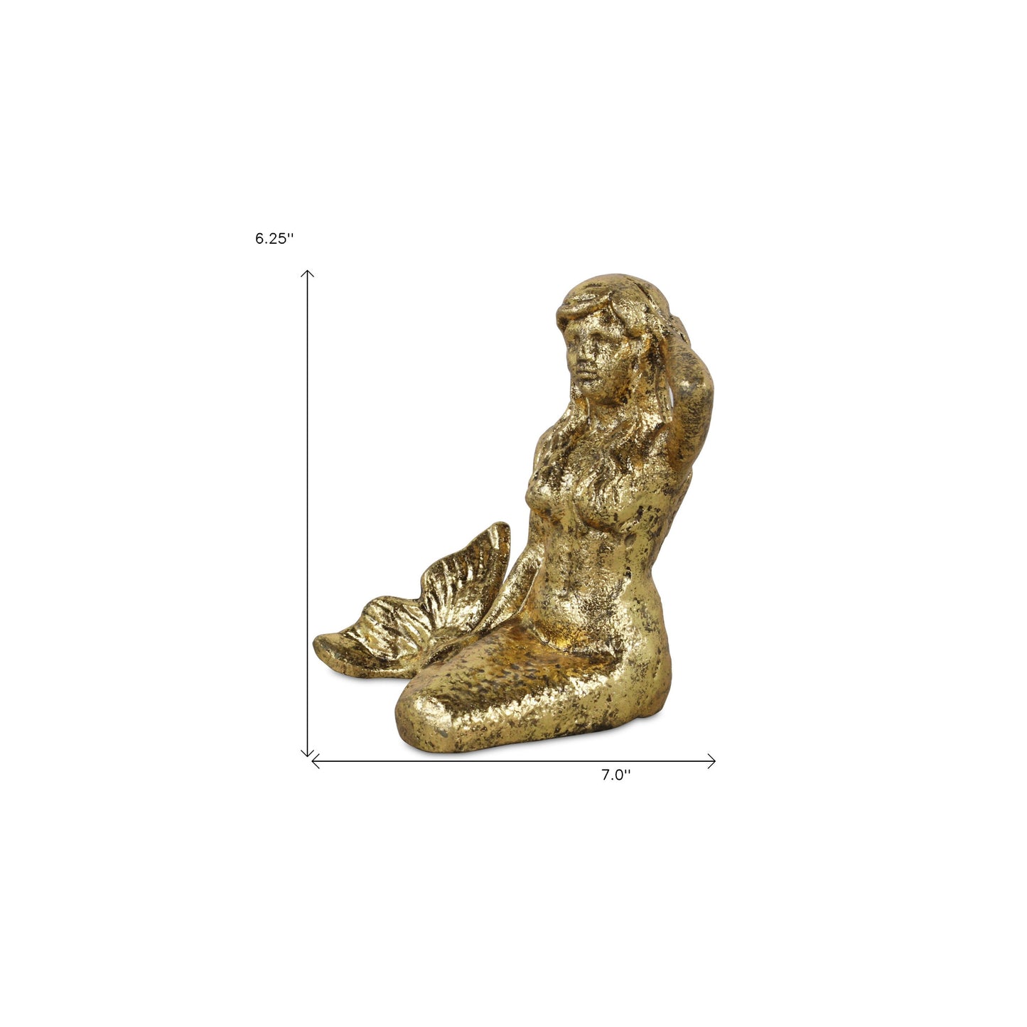 6" Antiqued Brass Cast Iron Mermaid Hand Painted Statue - Homeroots - Flyclothing LLC