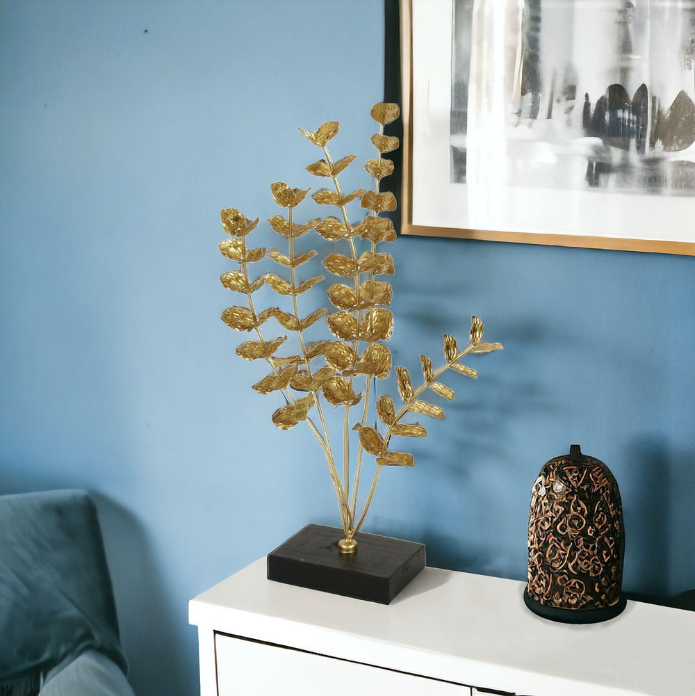 21" Gold and Black Metal Leaf Hand Painted Sculpture - Homeroots